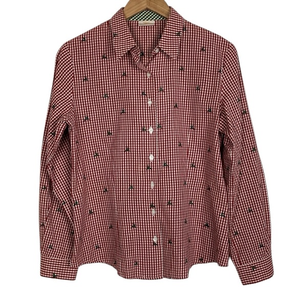 h. moser Salzberg Red Gingham Reindeer Button Front Shirt, Size EU 42/L - Picture 1 of 12